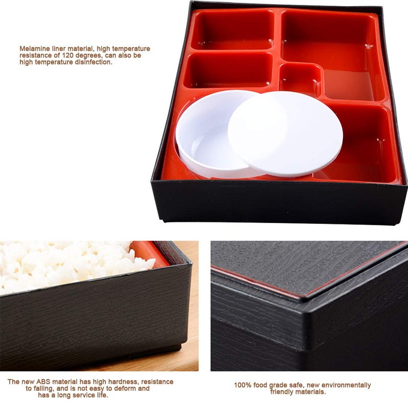 Together-life Japanese Bento Box, 5 Compartment Traditional Sushi Bento Box Lunch Box Plastic Snack Serving Tray with Lid Serving Dish Food Container for Home Restaurant Business Office Picnic - Image 4